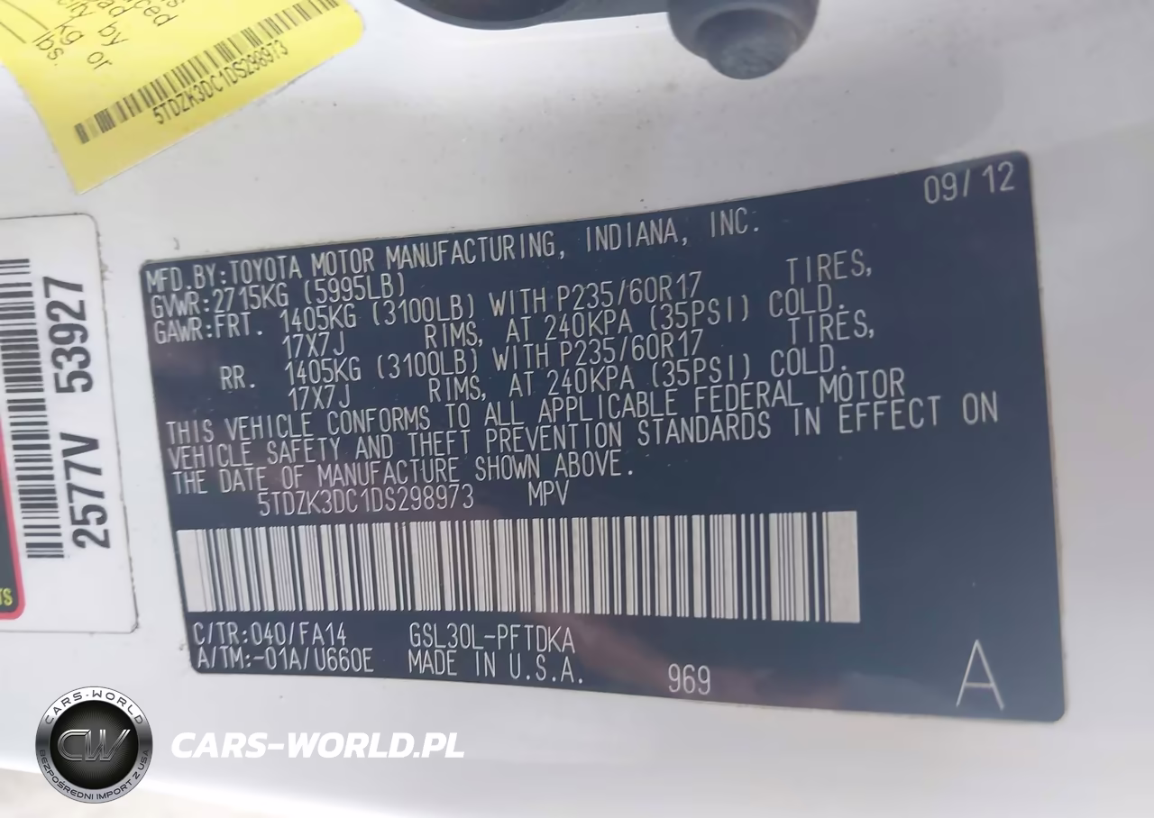 2013 Toyota Sienna L V6 7 Passenger VIN:5TDZK3DC1DS298973 - 9