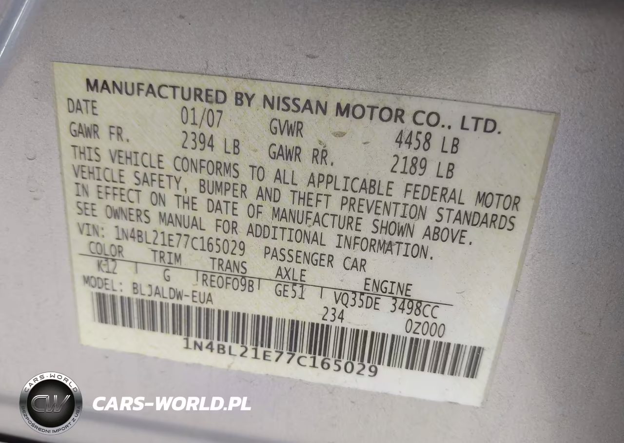 2007 Nissan Altima 3.5 Se VIN:1N4BL21E77C165029 - 9