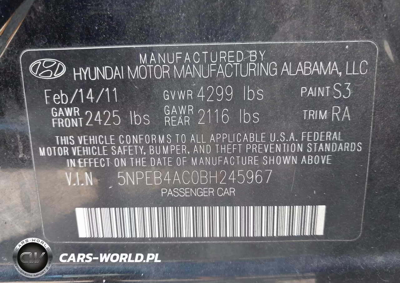 2011 Hyundai Sonata Gls VIN:5NPEB4AC0BH245967 - 9