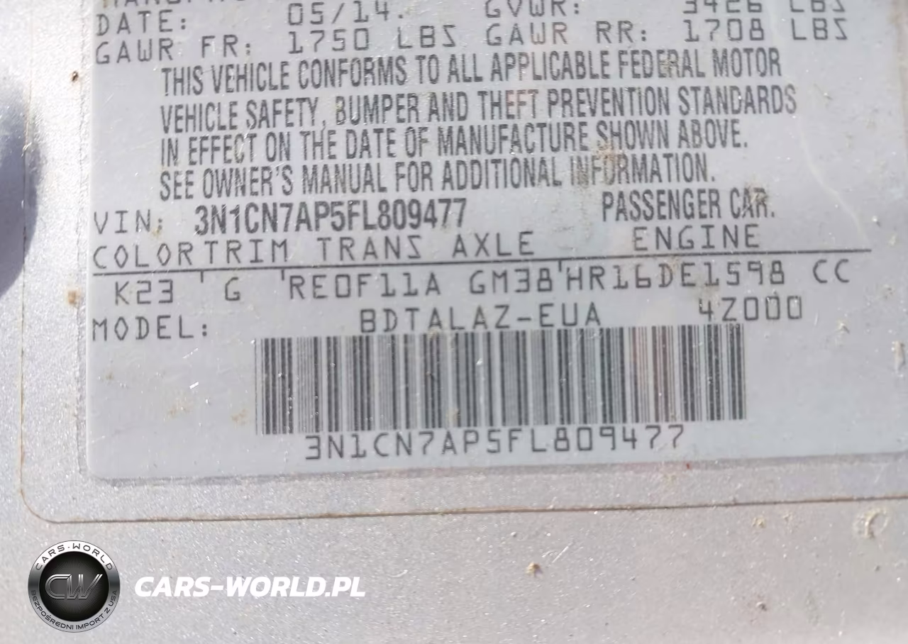 2015 Nissan Versa 1.6 S+ VIN:3N1CN7AP5FL809477 - 9