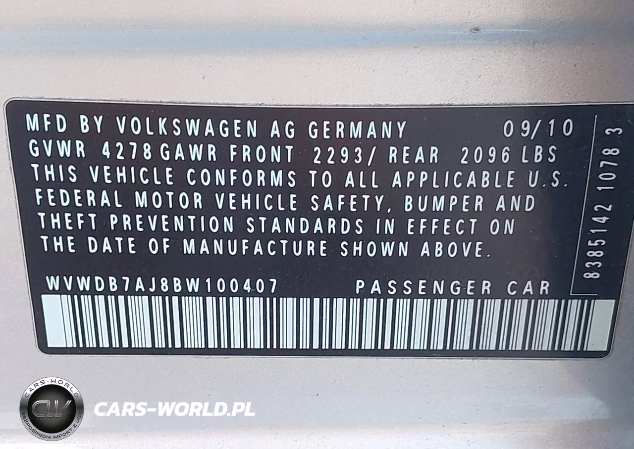 2011 Volkswagen Golf 2.5L 4-Door VIN:WVWDB7AJ8BW100407 - 9