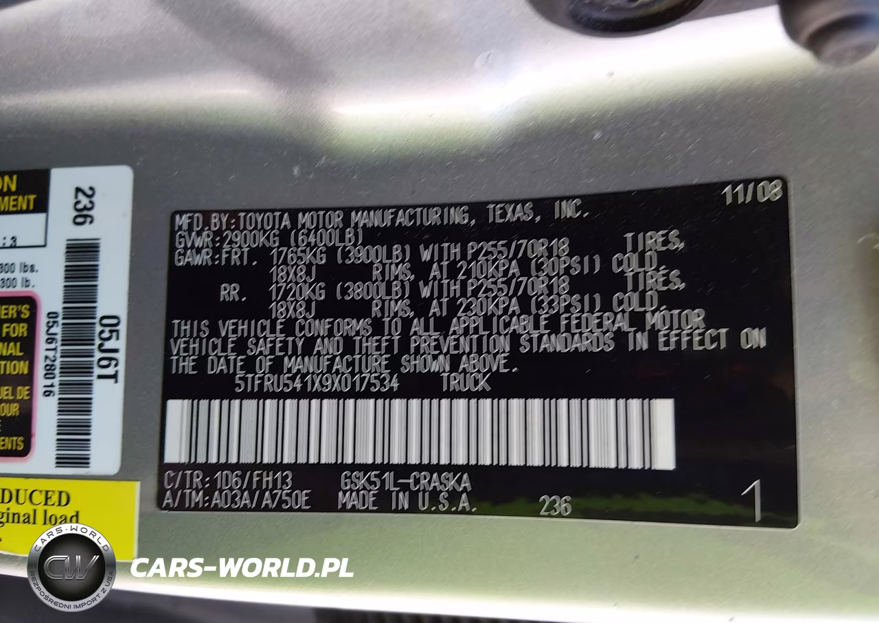 2009 Toyota Tundra Grade V6 VIN:5TFRU541X9X017534 - 9