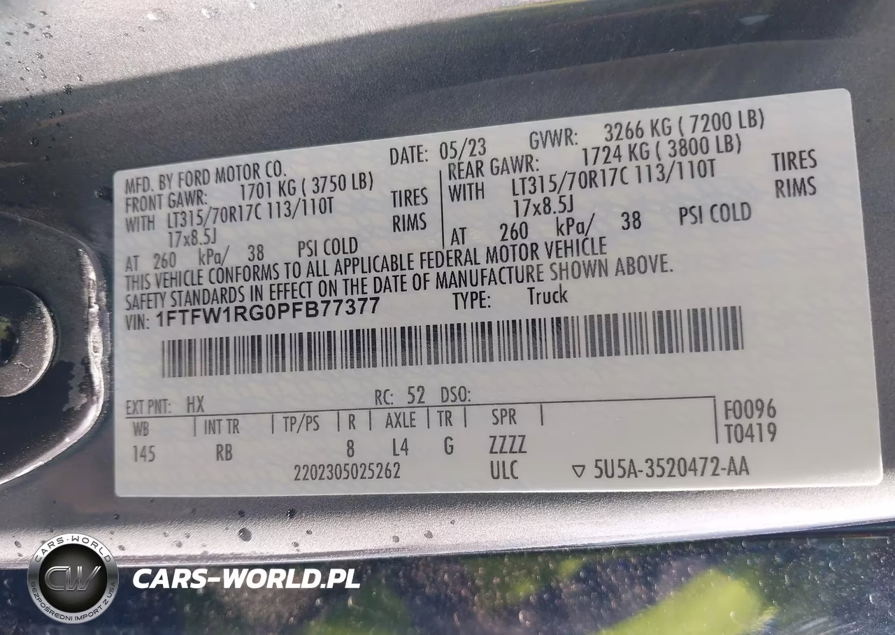 2023 Ford F-150 Raptor VIN:1FTFW1RG0PFB77377 - 9