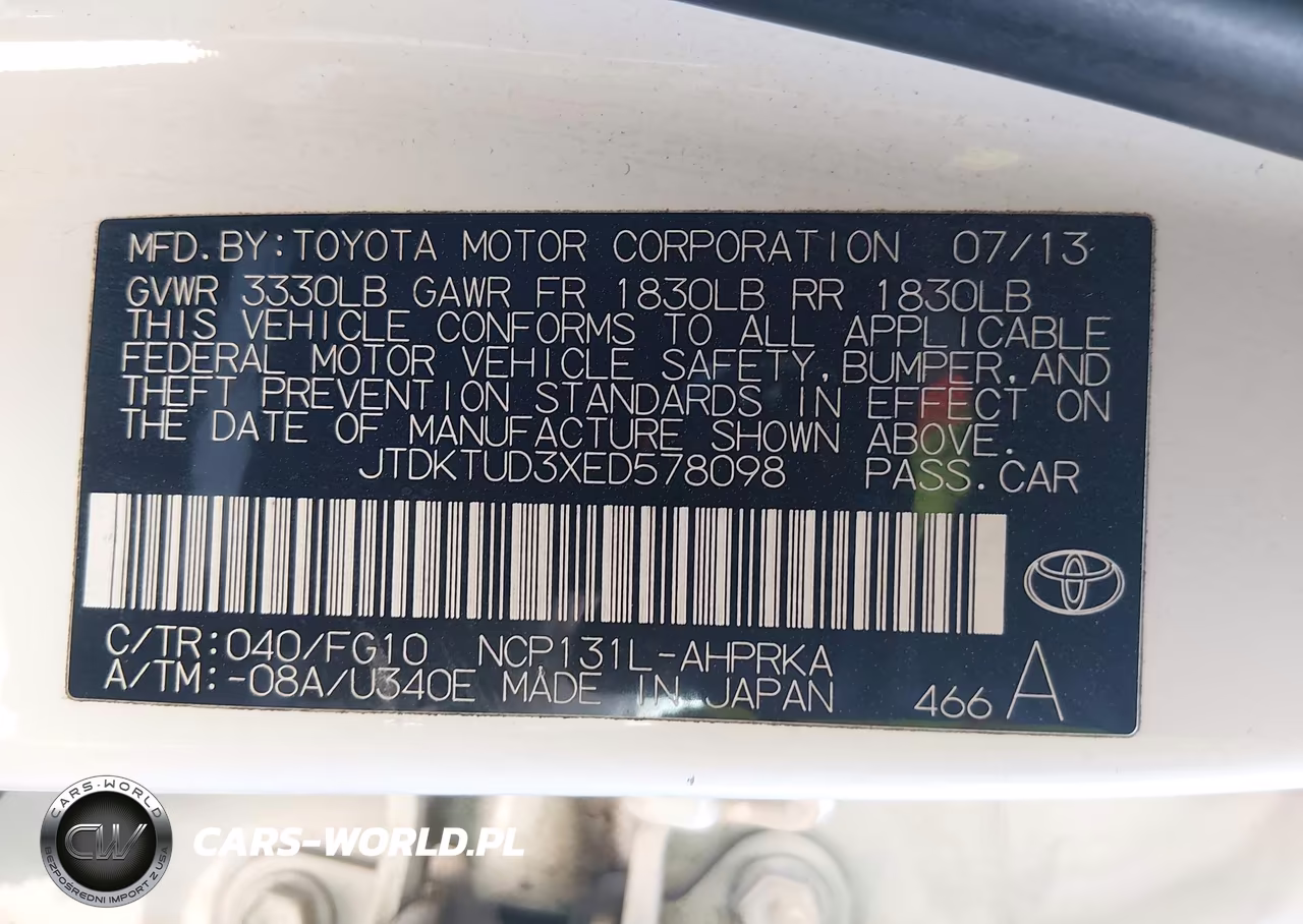 2014 Toyota Yaris Le (Tmc-Cbu Plant) VIN:JTDKTUD3XED578098 - 9