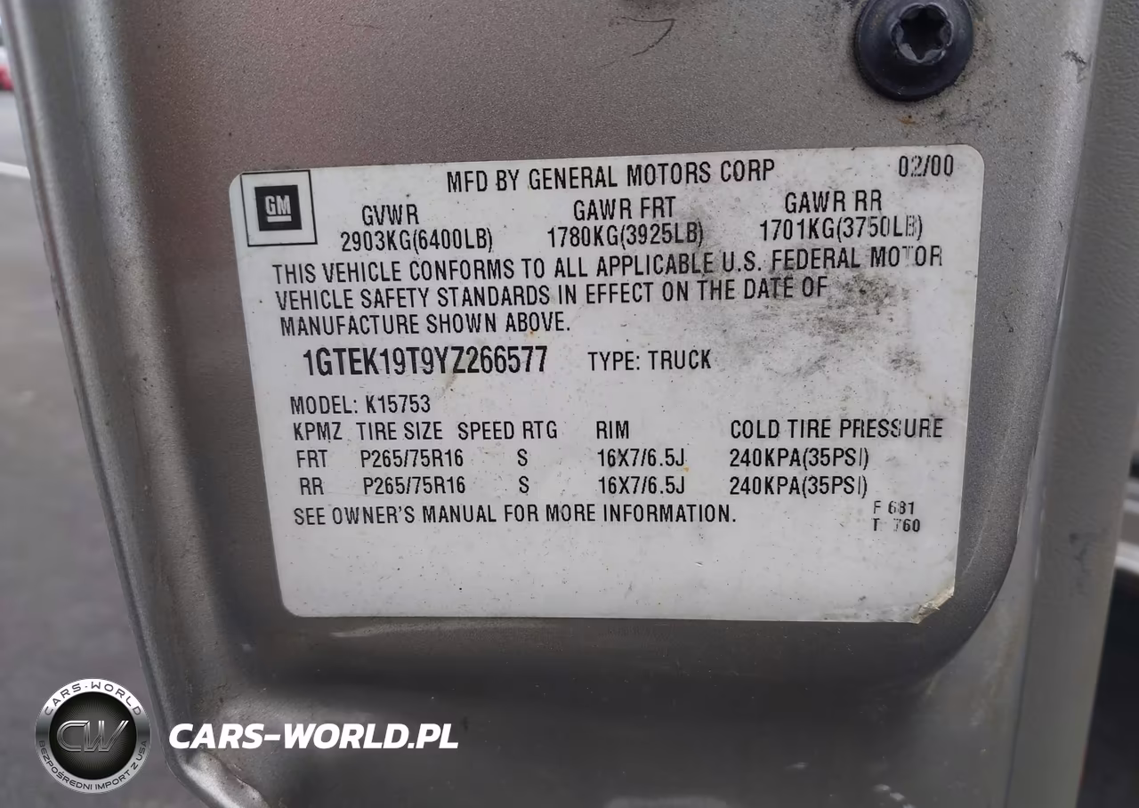 2000 GMC Sierra 1500 Sle VIN:1GTEK19T9YZ266577 - 9