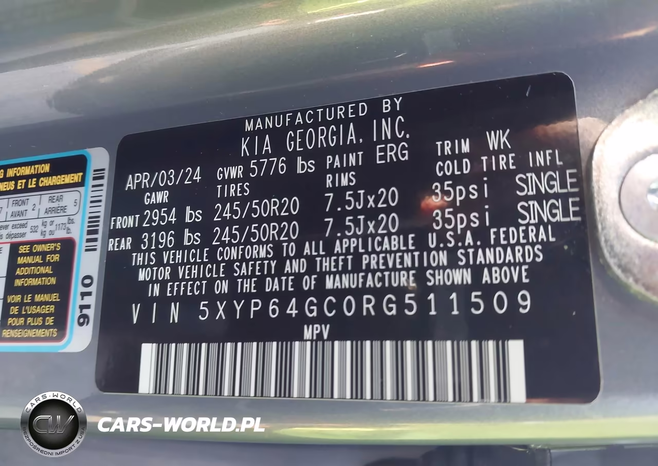 2024 Kia Telluride S VIN:5XYP64GC0RG511509 - 9