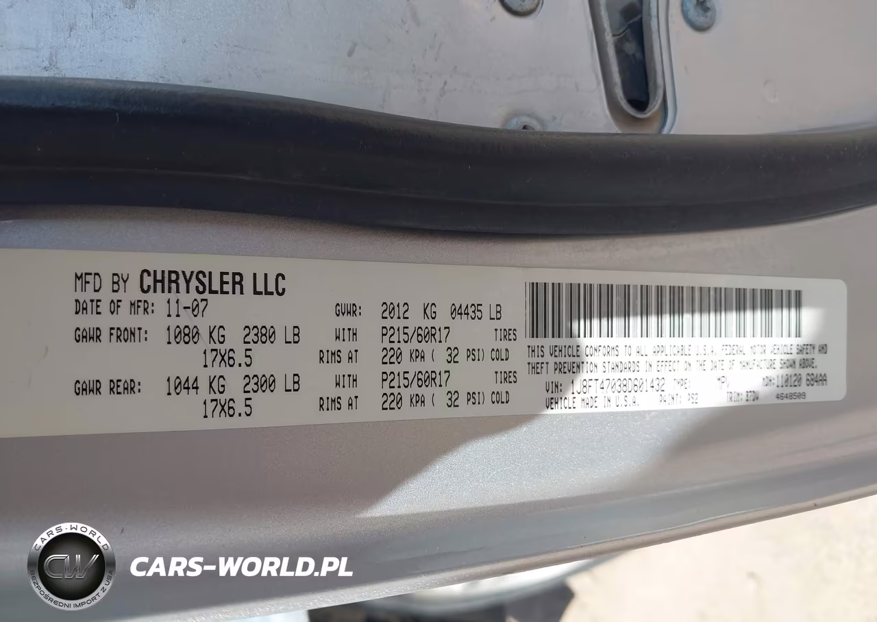 2008 Jeep Compass Sport VIN:1J8FT47038D601432 - 9