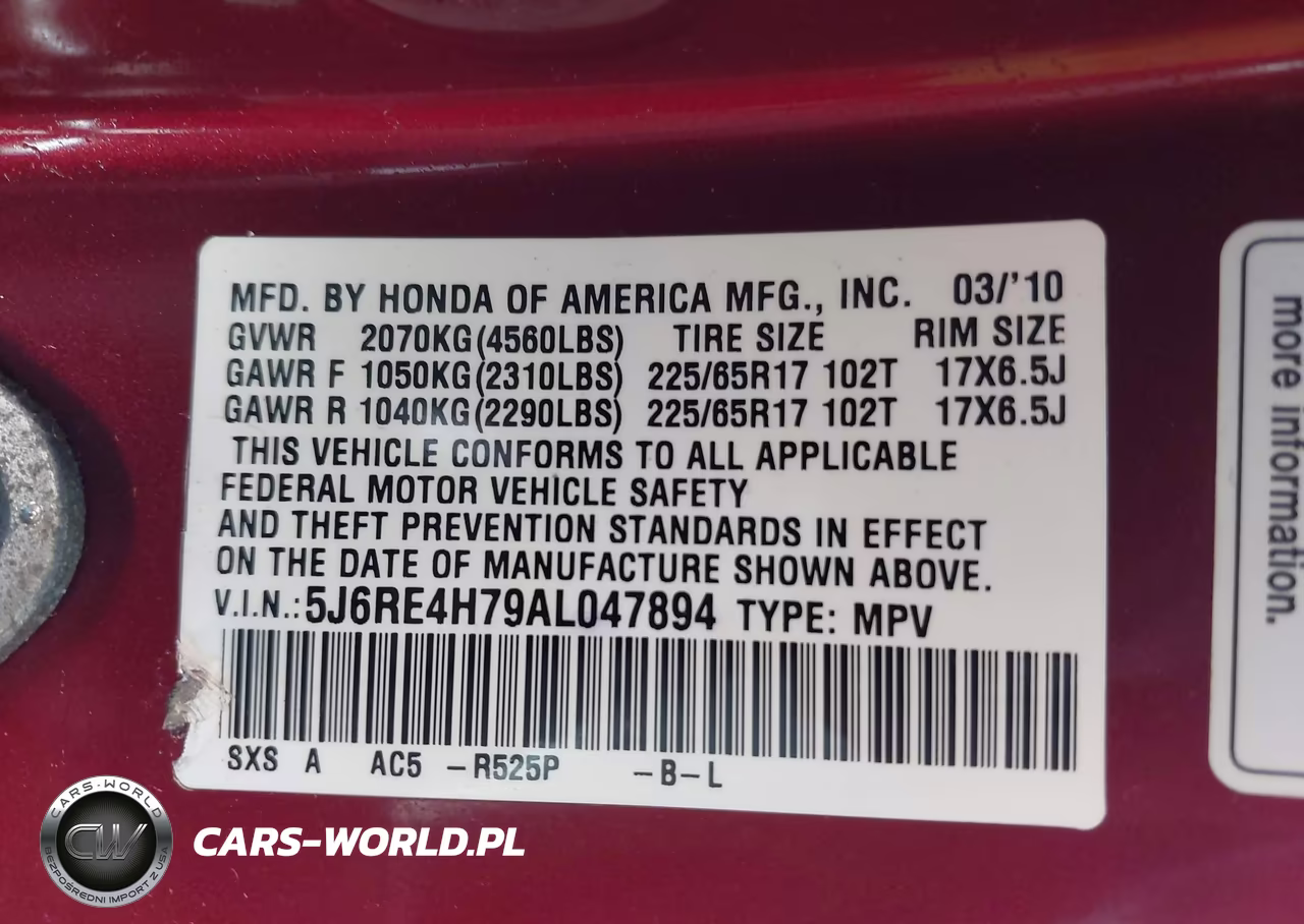 2010 Honda Cr-V Ex-L VIN:5J6RE4H79AL047894 - 9