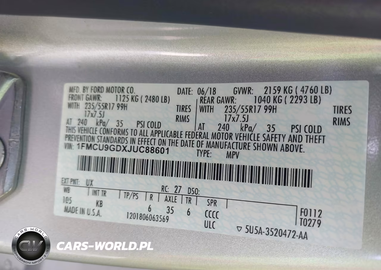 2018 Ford Escape VIN:1FMCU9GDXJUC88601 - 9
