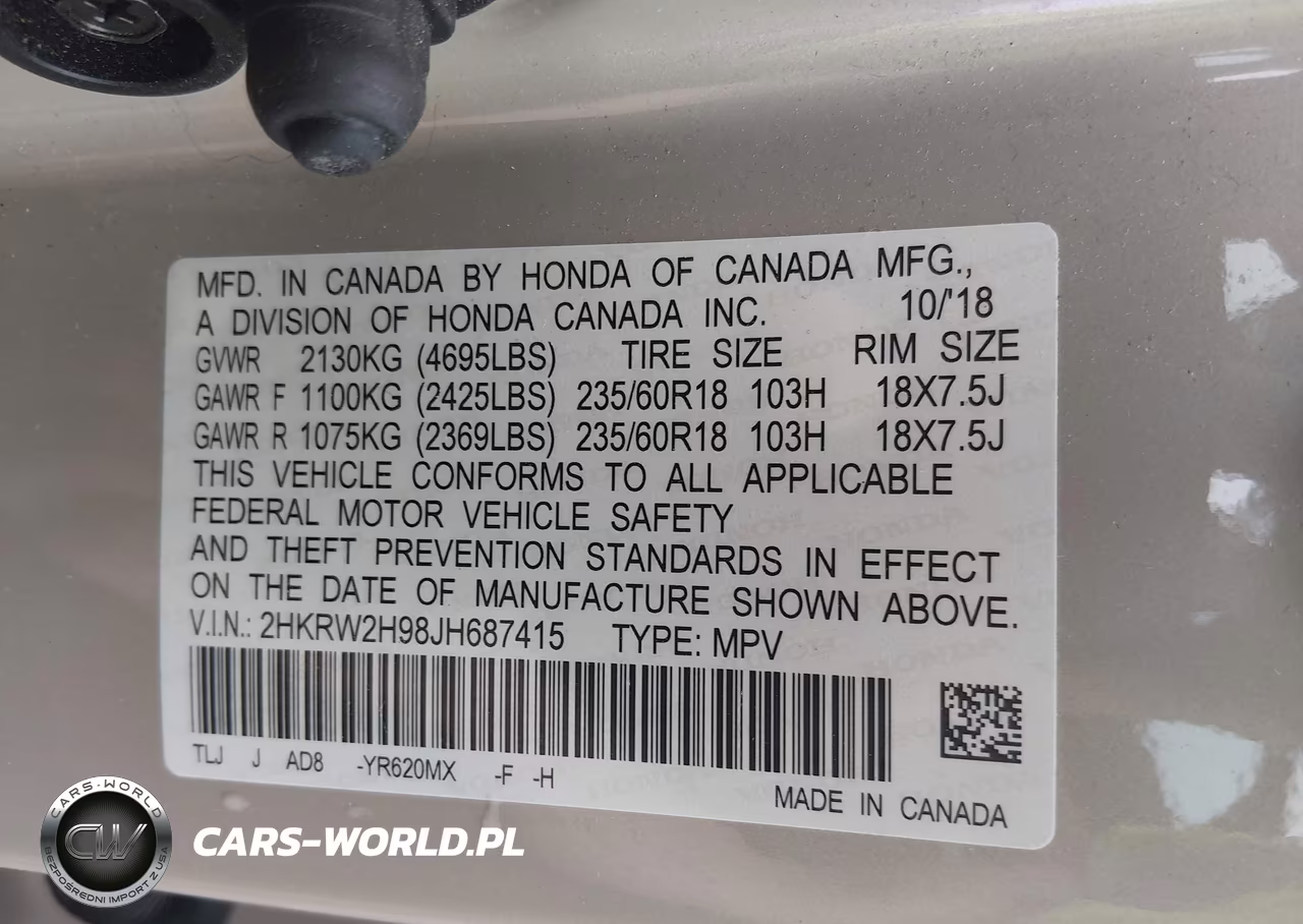 2018 Honda Cr-V Touring VIN:2HKRW2H98JH687415 - 9