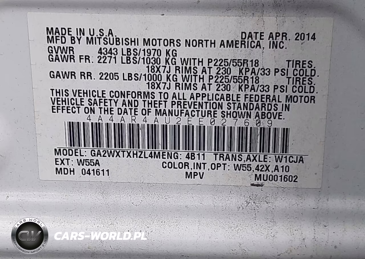 2014 Mitsubishi Outlander Sport Se VIN:4A4AR4AU2EE027609 - 9