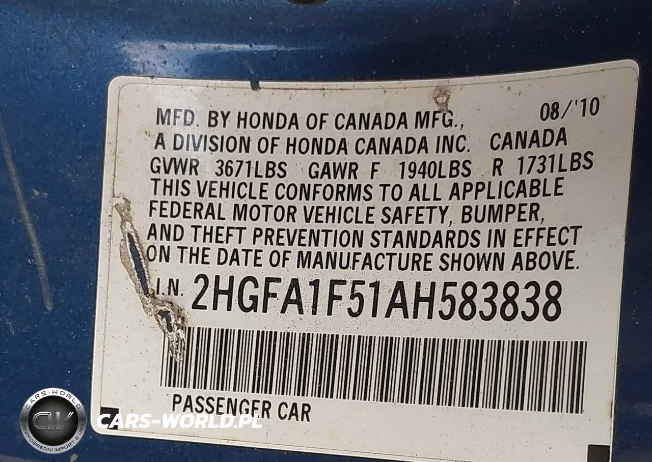 2010 Honda Civic Lx VIN:2HGFA1F51AH583838 - 9