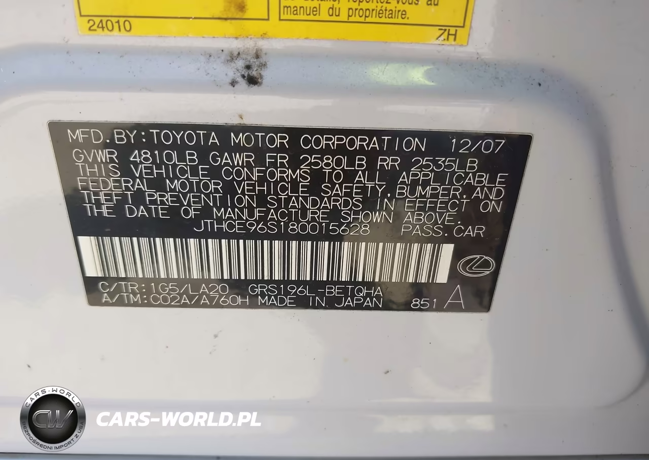 2008 Lexus Gs 350 VIN:JTHCE96S180015628 - 9