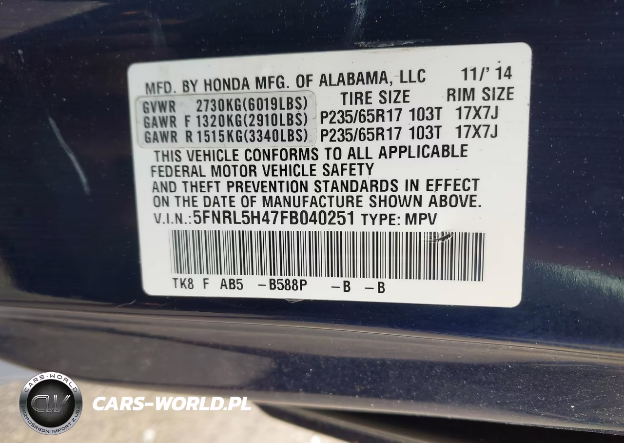 2015 Honda Odyssey Ex VIN:5FNRL5H47FB040251 - 9