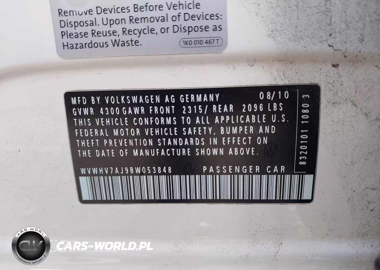 2011 Volkswagen Gti 4-Door VIN:WVWHV7AJ9BW053848 - 9
