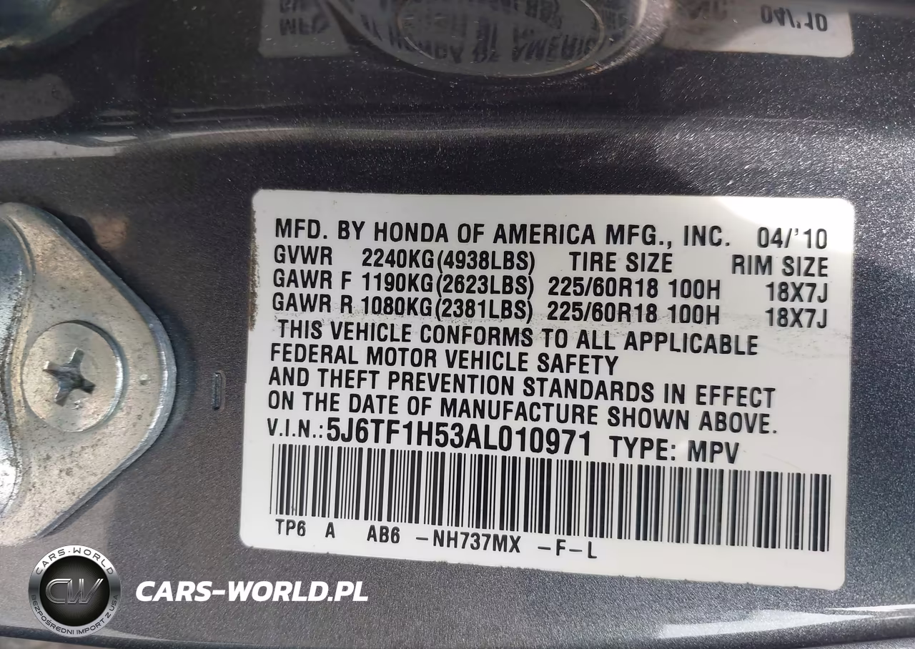 2010 Honda Accord Crosstour Ex-L VIN:5J6TF1H53AL010971 - 9