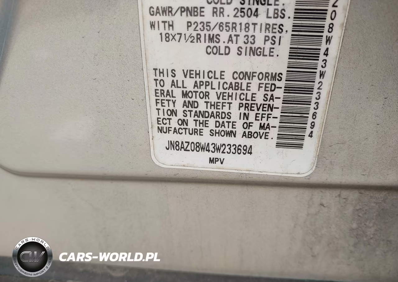 2003 Nissan Murano Se VIN:JN8AZ08W43W233694 - 9