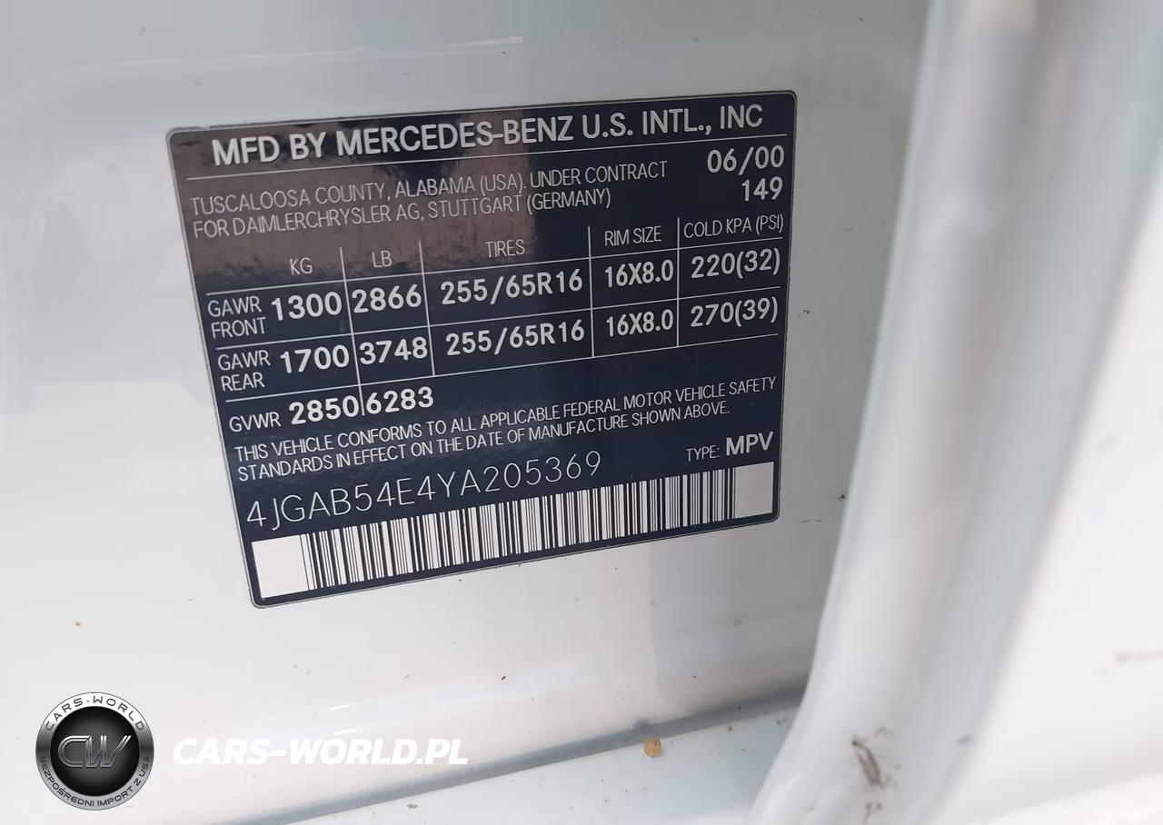2000 Mercedes-Benz Ml 320 VIN:4JGAB54E4YA205369 - 9