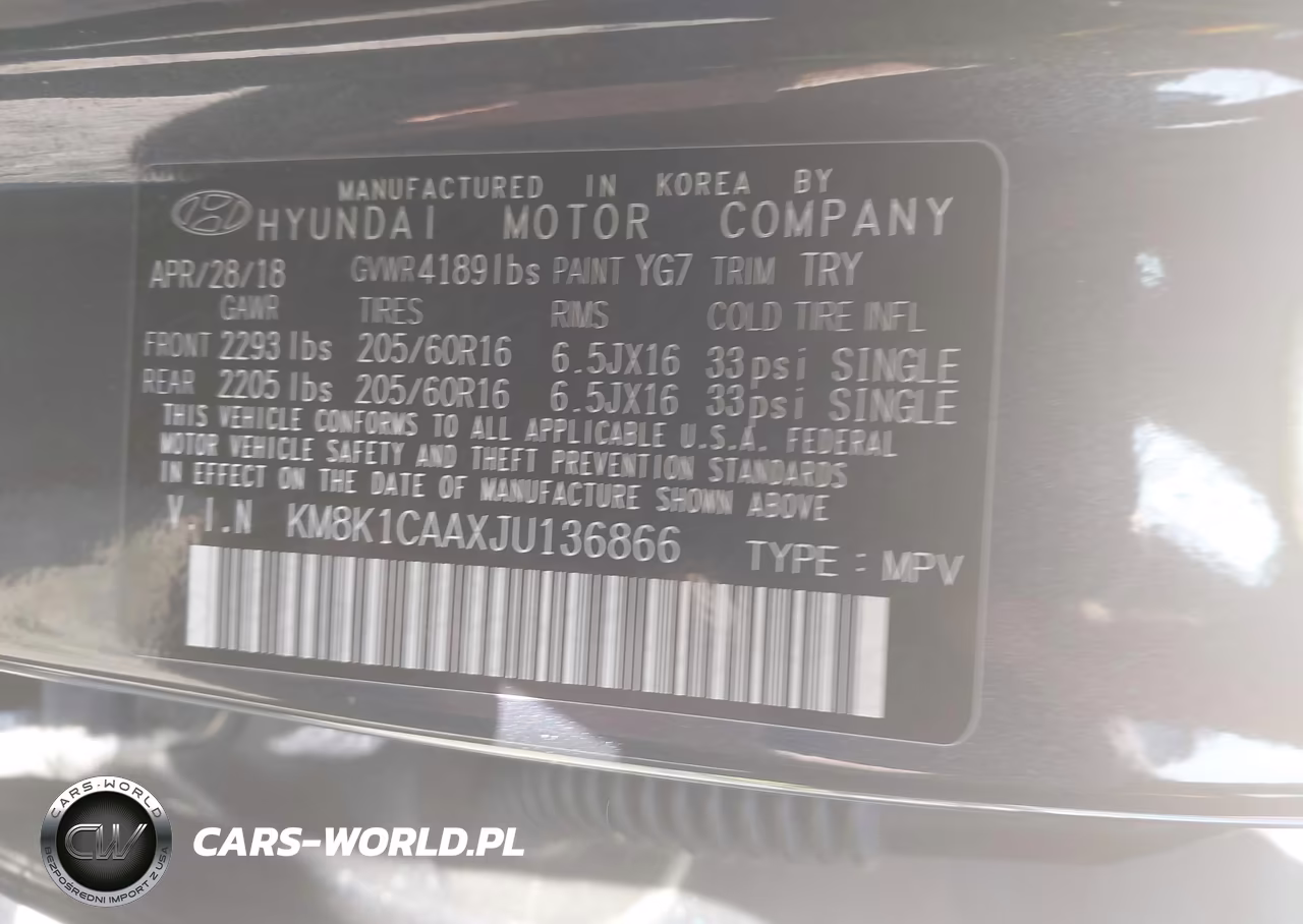 2018 Hyundai Kona Se VIN:KM8K1CAAXJU136866 - 9