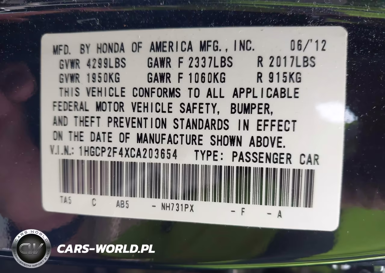 2012 Honda Accord 2.4 Lx-P VIN:1HGCP2F4XCA203654 - 9