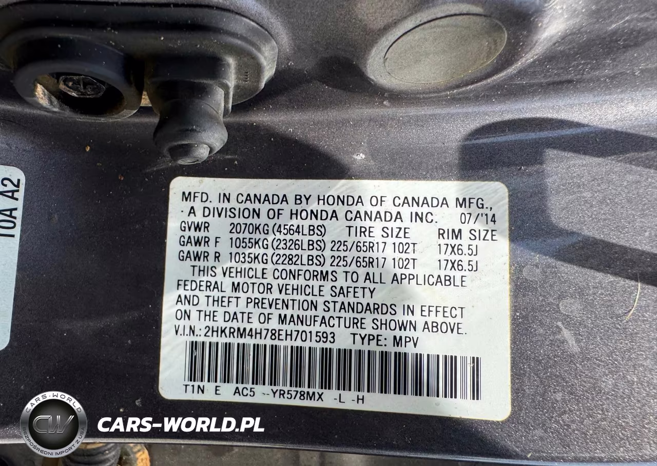 2014 Honda Cr-V Exl VIN:2HKRM4H78EH701593 - 9