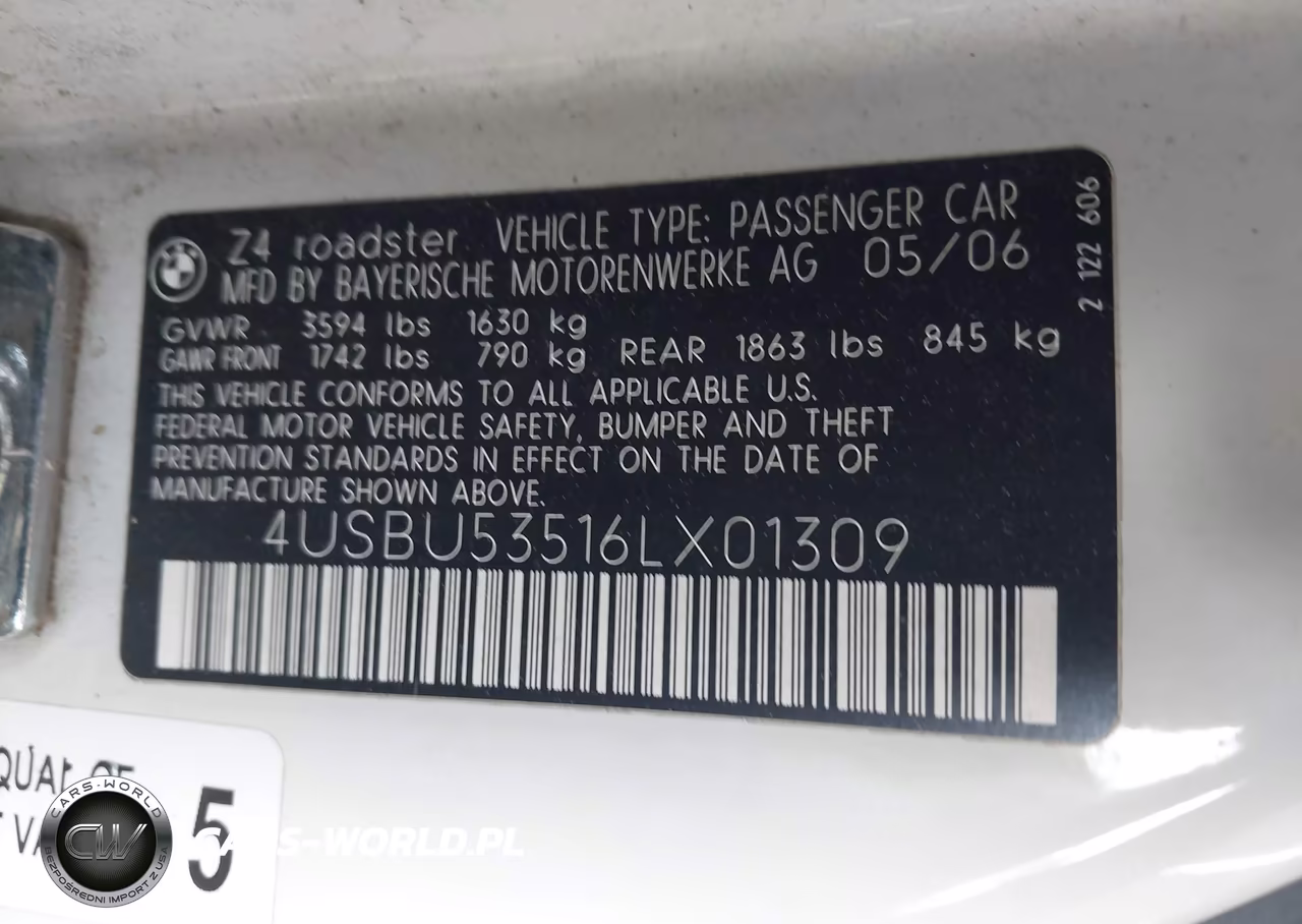 2006 BMW Z4 3.0Si VIN:4USBU53516LX01309 - 9