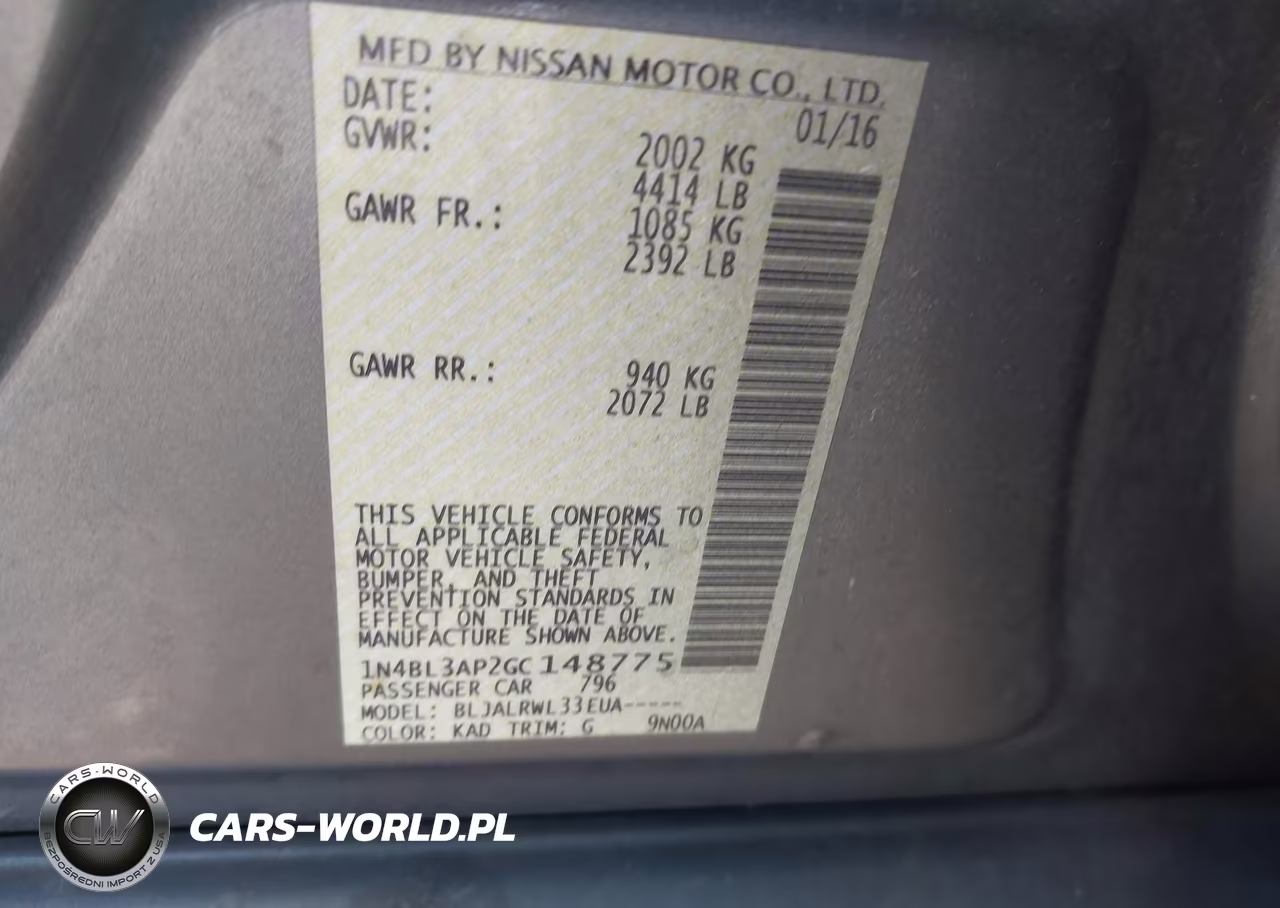 2016 Nissan Altima 3.5 Sl VIN:1N4BL3AP2GC148775 - 9