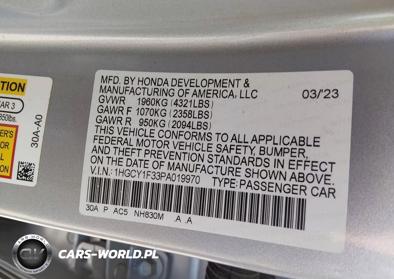 2023 Honda Accord Ex VIN:1HGCY1F33PA019970 - 9