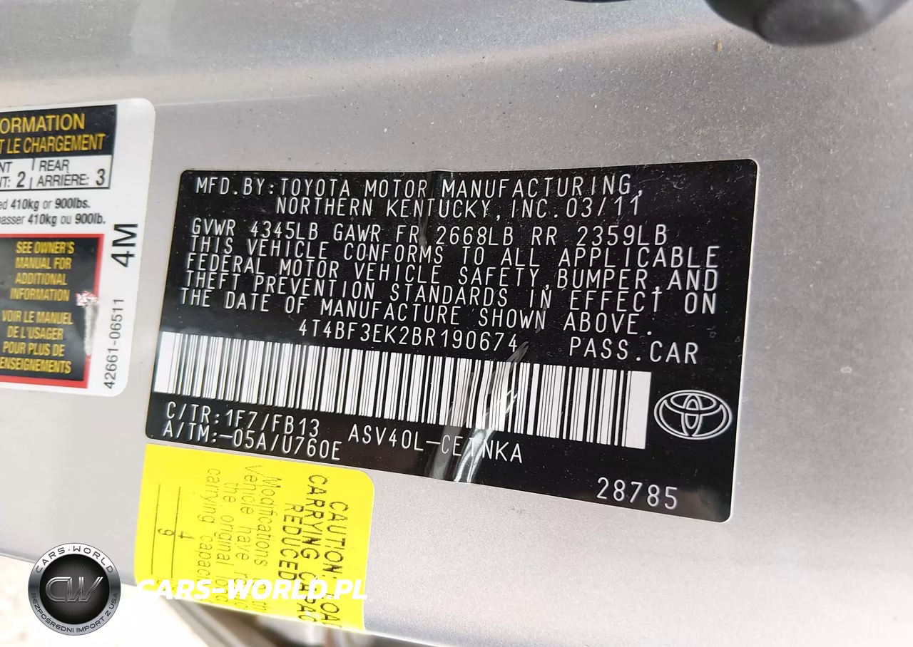 2011 Toyota Camry Le VIN:4T4BF3EK2BR190674 - 9