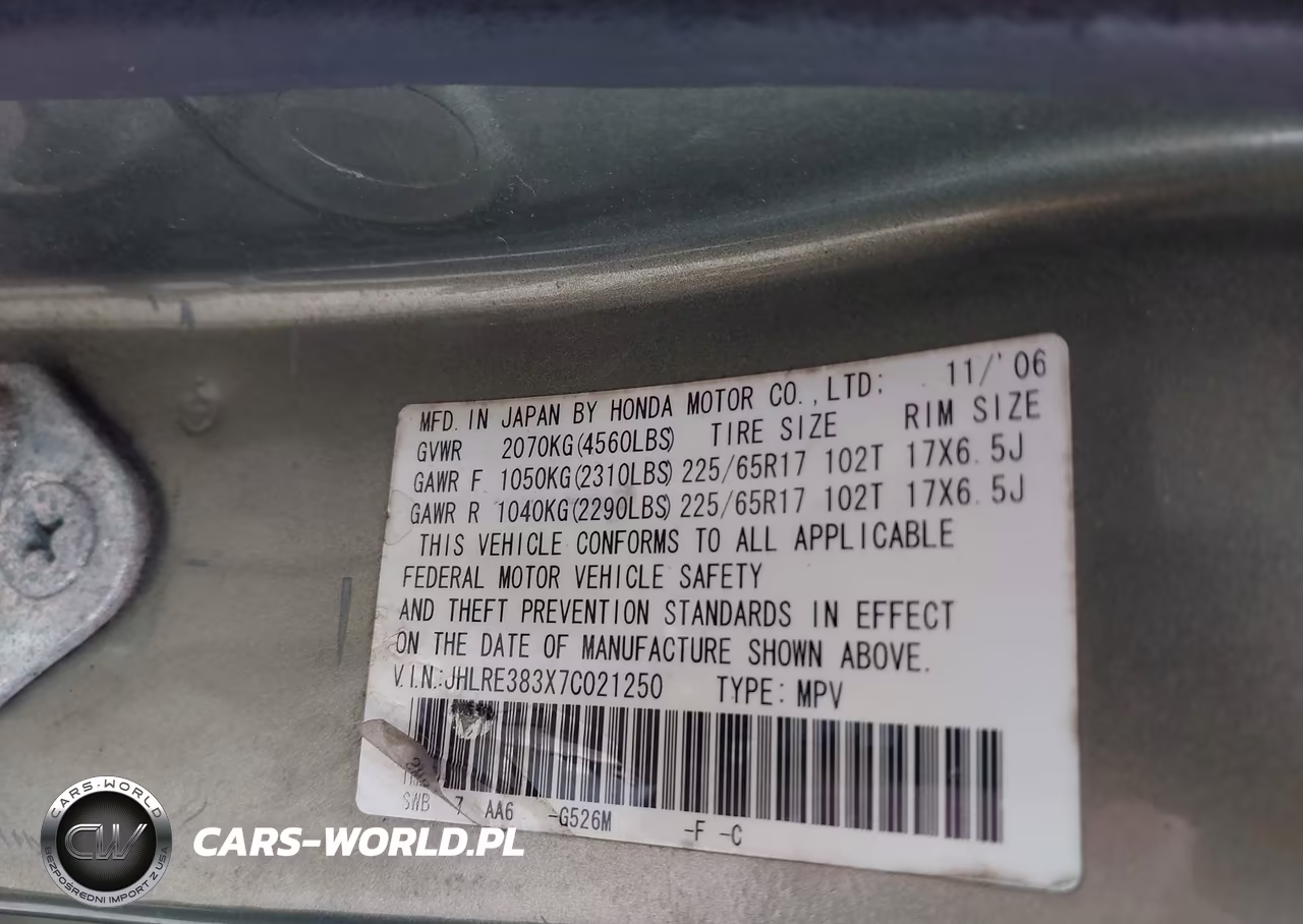 2007 Honda Cr-V Lx VIN:JHLRE383X7C021250 - 9
