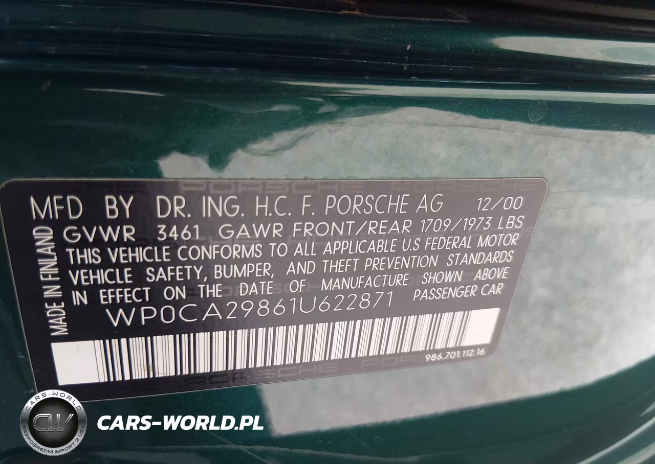 2001 Porsche Boxster VIN:WP0CA29861U622871 - 9