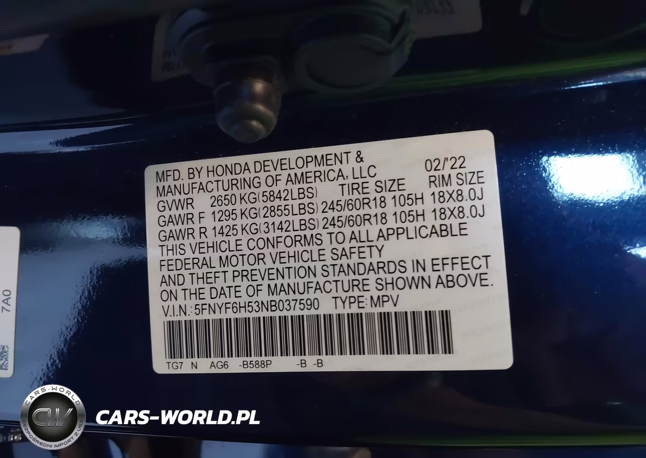 2022 Honda Pilot Awd Ex-L VIN:5FNYF6H53NB037590 - 9