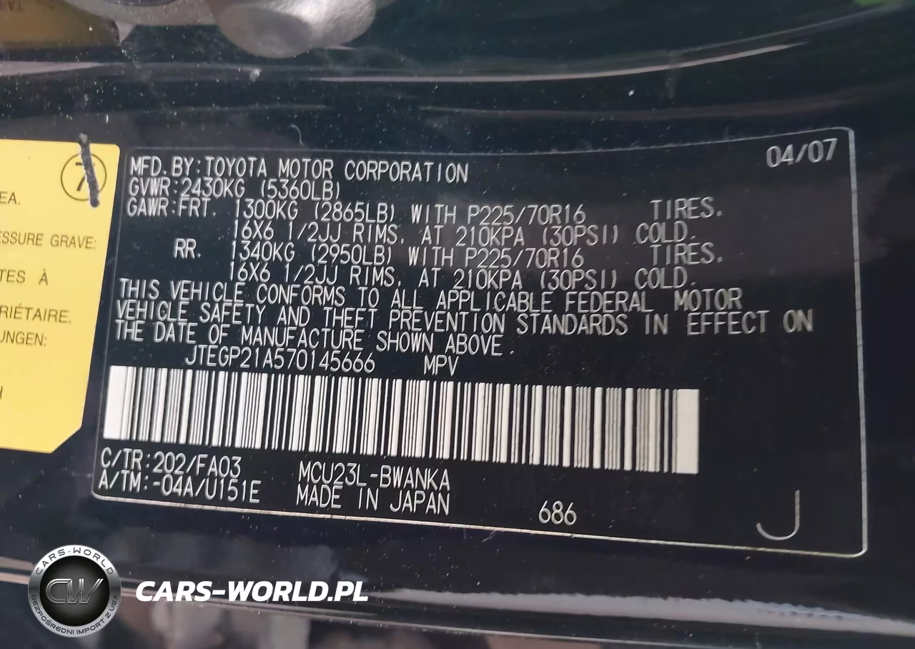 2007 Toyota Highlander V6 (2 Rows) (A5) VIN:JTEGP21A570145666 - 9