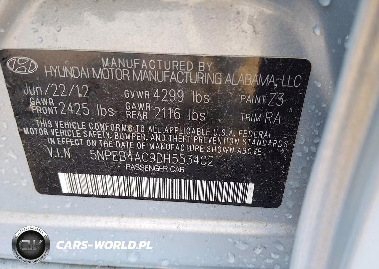 2013 Hyundai Sonata Gls VIN:5NPEB4AC9DH553402 - 9