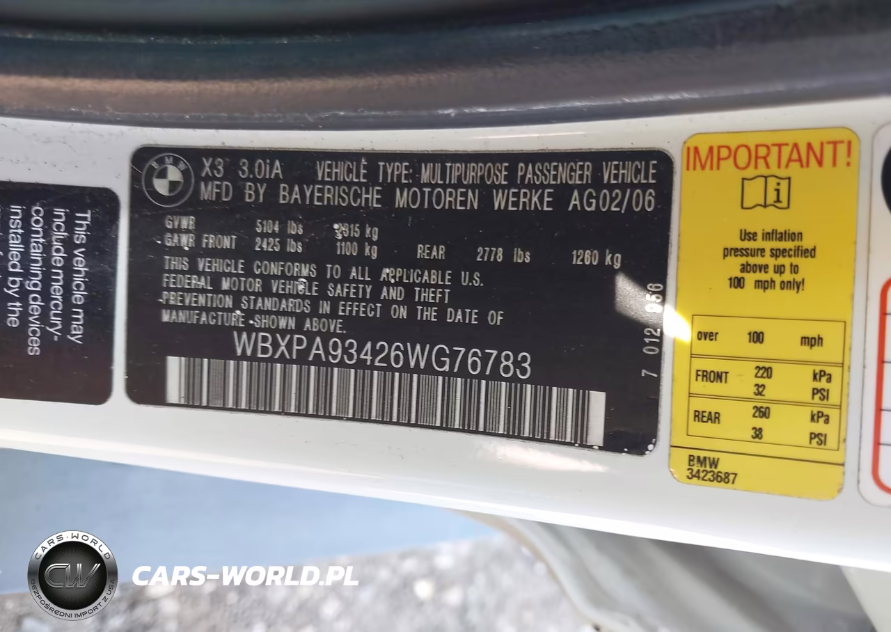 2006 BMW X3 3.0I VIN:WBXPA93426WG76783 - 9
