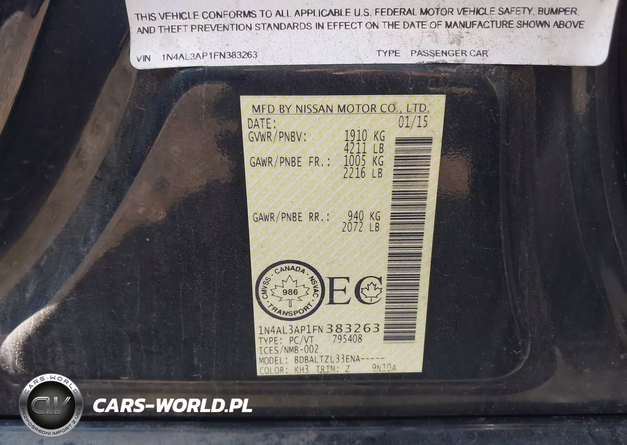 2015 Nissan Altima 2.5-2.5 S-2.5 Sl-2.5 Sv VIN:1N4AL3AP1FN383263 - 9