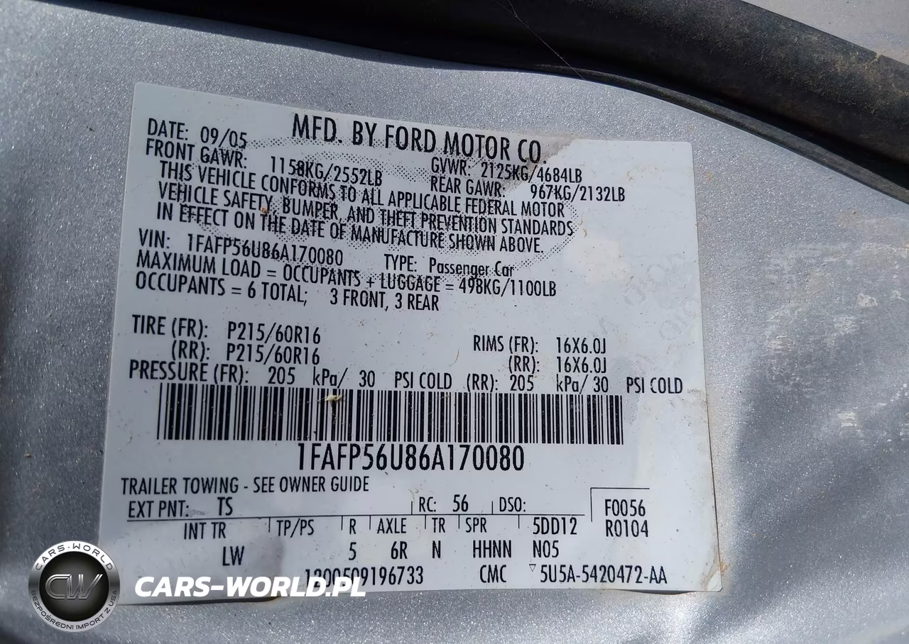 2006 Ford Taurus Sel VIN:1FAFP56U86A170080 - 9
