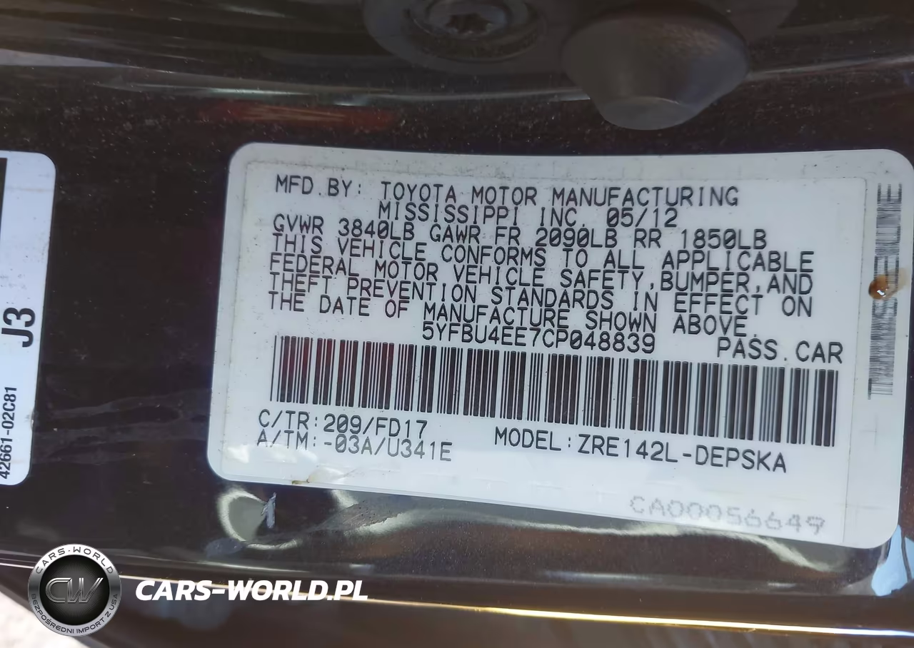 2012 Toyota Corolla S VIN:5YFBU4EE7CP048839 - 9