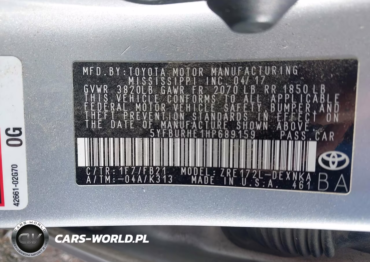 2017 Toyota Corolla Le VIN:5YFBURHE1HP689159 - 9