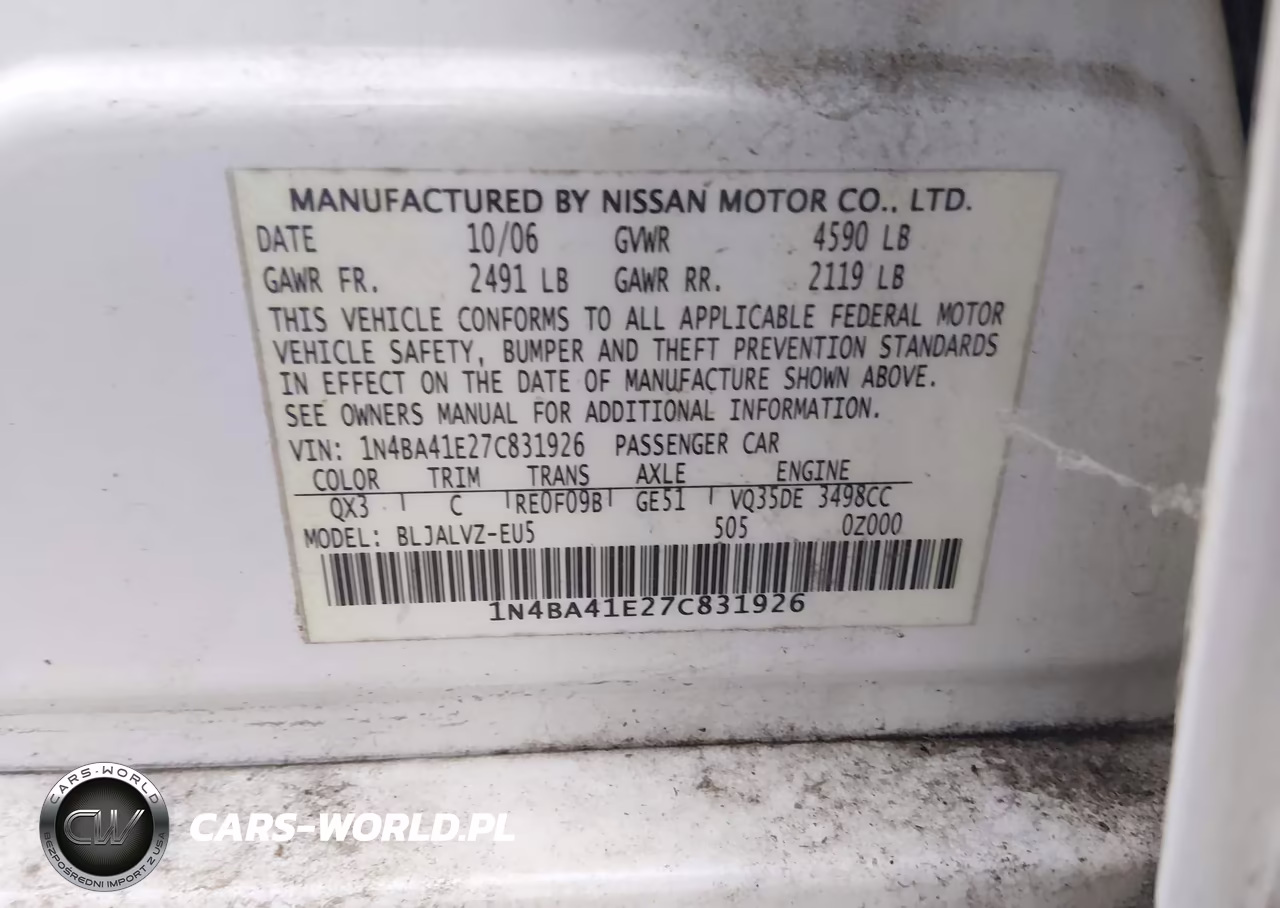 2007 Nissan Maxima 3.5 Se VIN:1N4BA41E27C831926 - 9