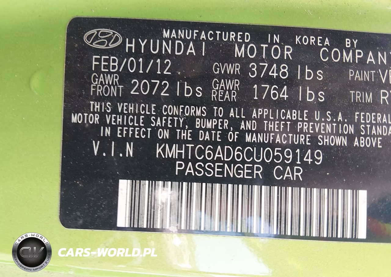 2012 Hyundai Veloster Base W-Black VIN:KMHTC6AD6CU059149 - 9