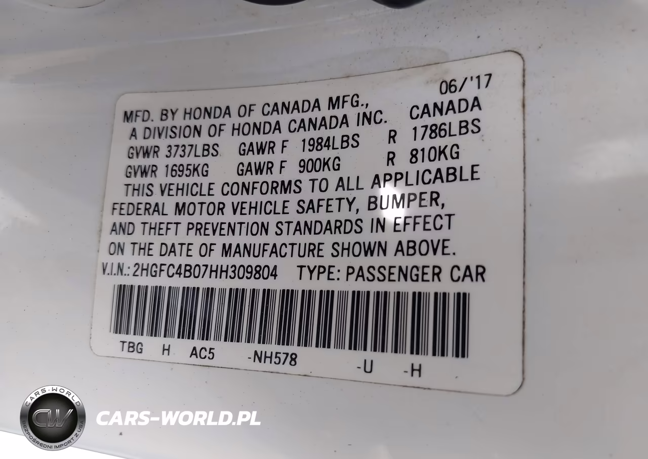 2017 Honda Civic Lx-P VIN:2HGFC4B07HH309804 - 9