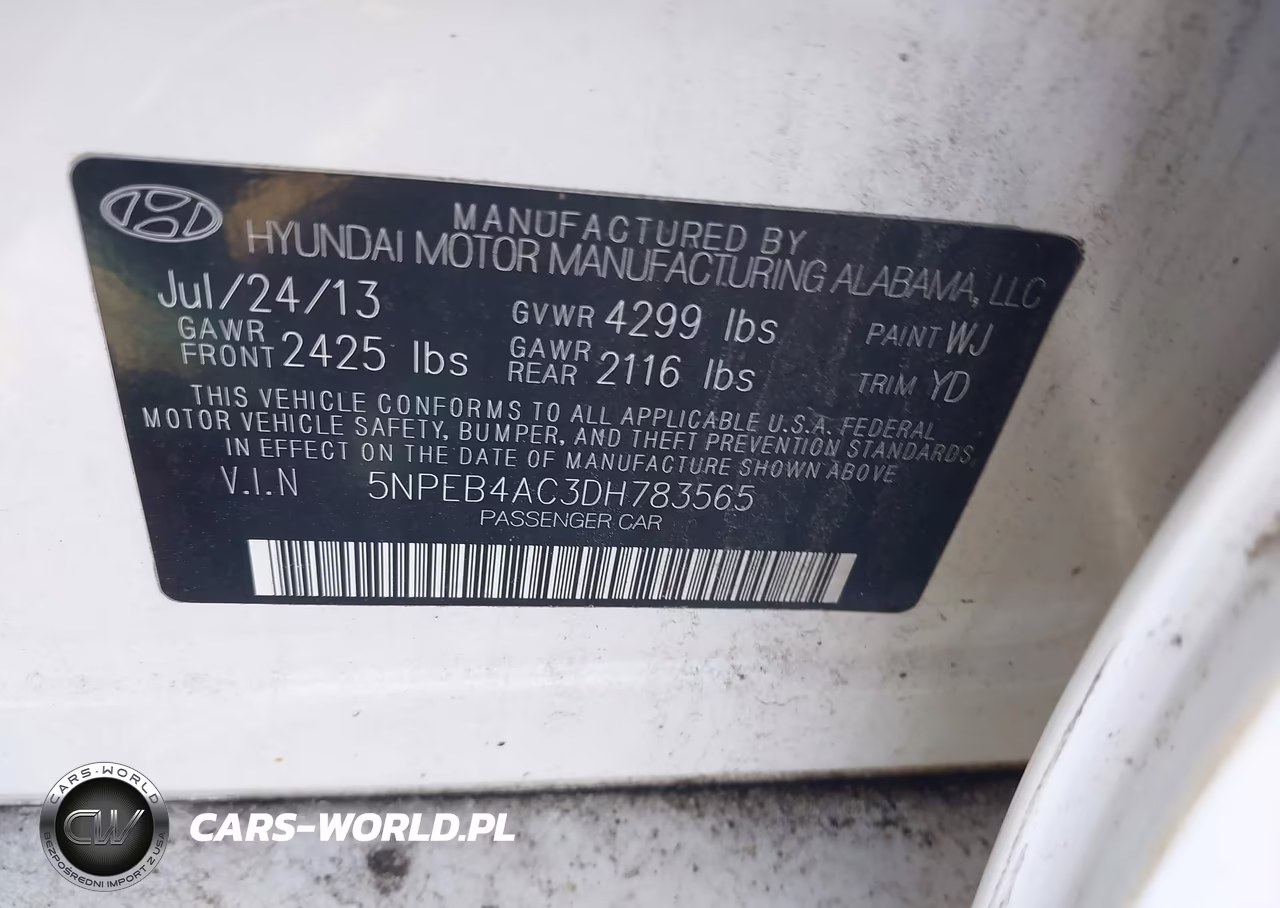 2013 Hyundai Sonata Gls VIN:5NPEB4AC3DH783565 - 9