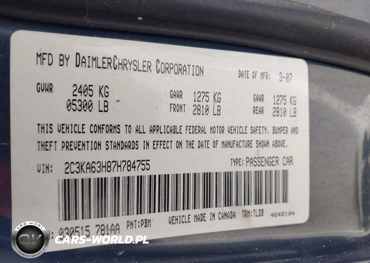 2007 Chrysler 300C VIN:2C3KA63H87H784755 - 9