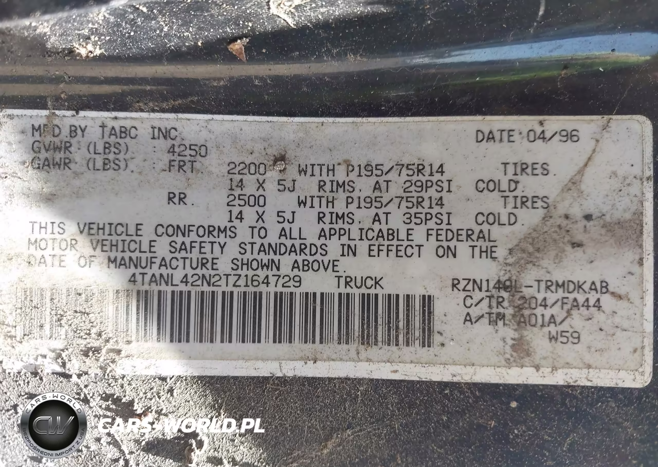 1996 Toyota Tacoma VIN:4TANL42N2TZ164729 - 9
