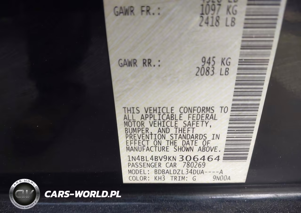 2019 Nissan Altima 2.5 S VIN:1N4BL4BV9KN306464 - 9