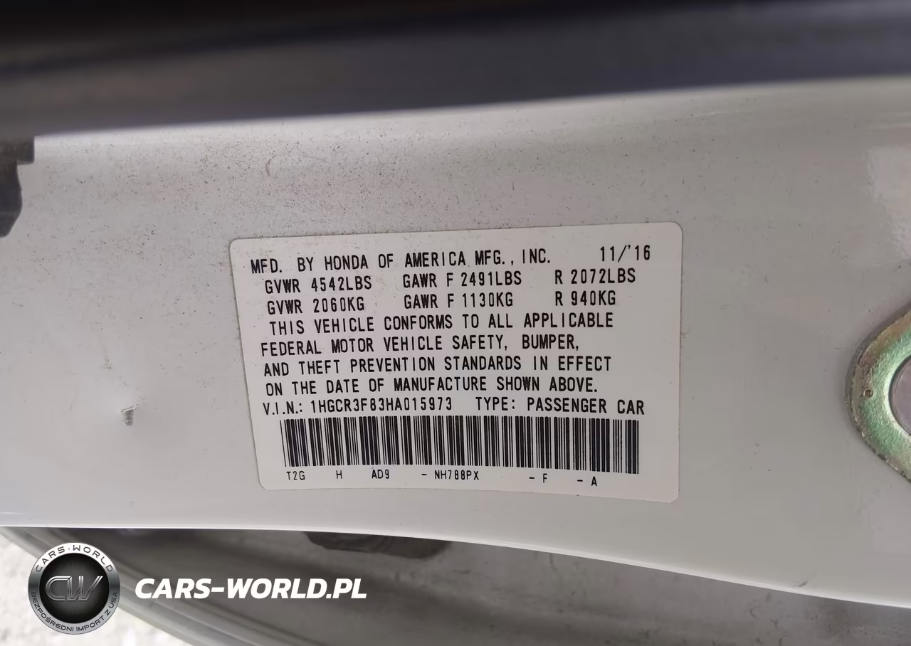 2017 Honda Accord Ex-L V6 VIN:1HGCR3F83HA015973 - 9