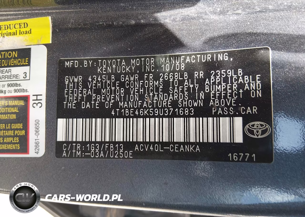 2009 Toyota Camry Le VIN:4T1BE46K59U371683 - 9