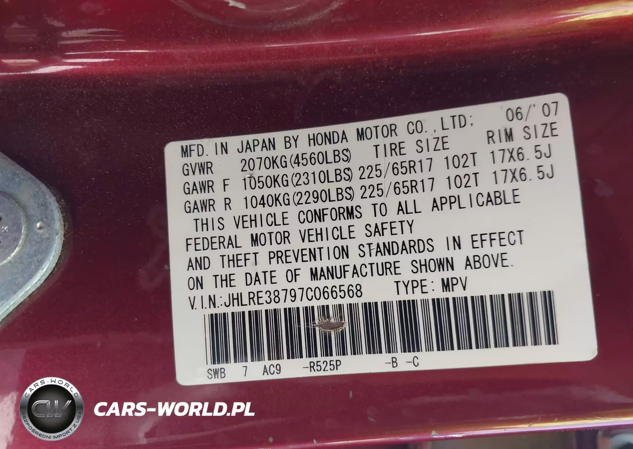 2007 Honda Cr-V Ex-L VIN:JHLRE38797C066568 - 9