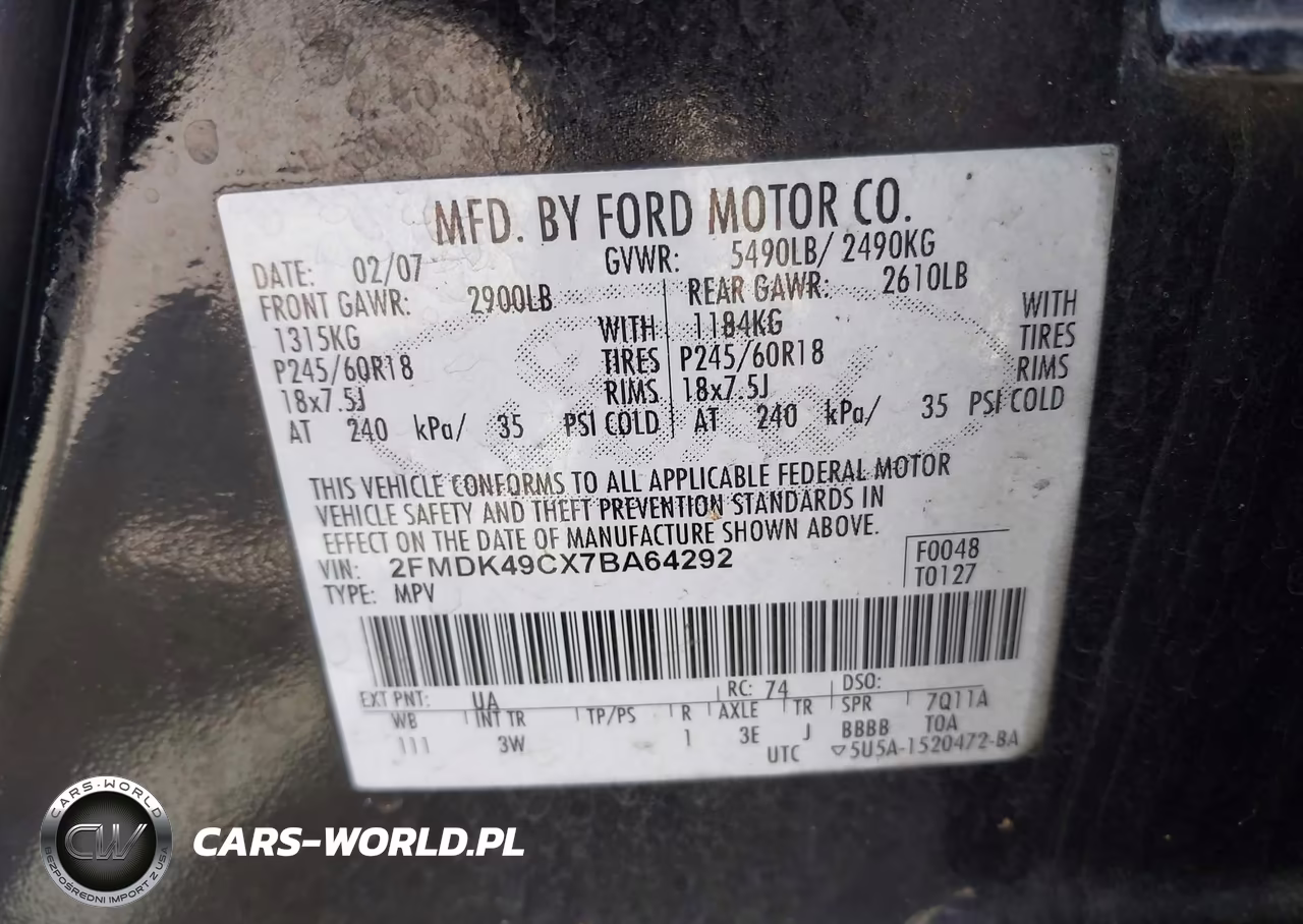 2007 Ford Edge Sel Plus VIN:2FMDK49CX7BA64292 - 9